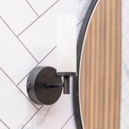 ValueLights Canya Single IP44 Rated Bathroom Frosted Reeded Glass Wall Light in Black - thumbnail 1