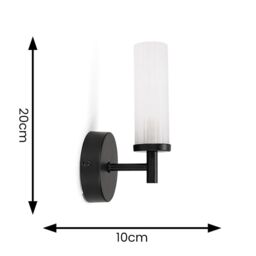 ValueLights Canya Single IP44 Rated Bathroom Frosted Reeded Glass Wall Light in Black - thumbnail 7