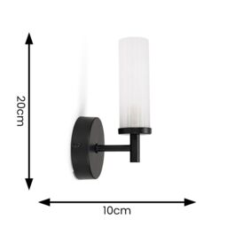 ValueLights Canya Single IP44 Rated Bathroom Frosted Reeded Glass Wall Light in Black - thumbnail 6