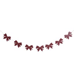 Melody Maison Distressed Dark Red Wooden Bow Garland - 120cm (1.2m / 47.2') in Purple - thumbnail 1