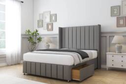 "Comfort Beds Serena Dumfries Divan Base 2 Drawers - 54"" Wingback-Footboard in Light Grey - Size: Double" - thumbnail 1