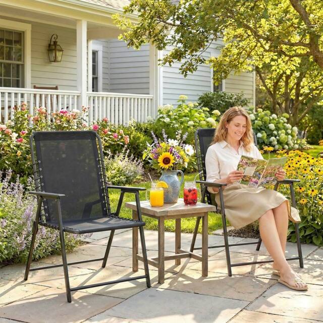 OUTSUNNY Folding Garden Chairs, Outdoor Chairs Set in Black - image 1
