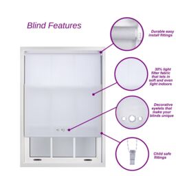 Furnished White Daylight Roller Blind with Triple Chrome Round Eyelets - Trimmable Window Shade - Size: 180 cm width x 165 cm drop - thumbnail 2