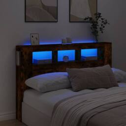 Berkfield Home LED Headboard Smoked Oak 160x18.5x103.5 cm Engineered Wood in Brown - thumbnail 2