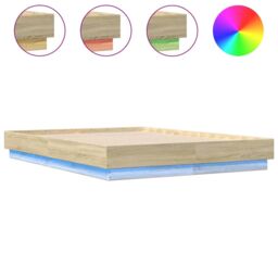 Berkfield Home Bed Frame with LED without Mattress Sonoma Oak 135x190 cm Double in Brown - thumbnail 2