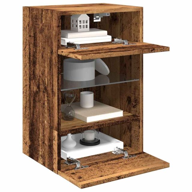 Berkfield Home TV Wall Cabinets with LED Lights 2 pcs Old Wood 40x30x60, 5 cm in Brown - image 1
