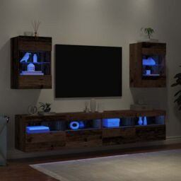 Berkfield Home TV Wall Cabinets with LED Lights 2 pcs Old Wood 40x30x60, 5 cm in Brown - thumbnail 3