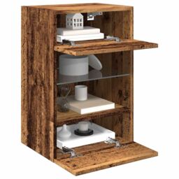 Berkfield Home TV Wall Cabinets with LED Lights 2 pcs Old Wood 40x30x60, 5 cm in Brown - thumbnail 1