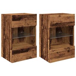 Berkfield Home TV Wall Cabinets with LED Lights 2 pcs Old Wood 40x30x60, 5 cm in Brown - thumbnail 2