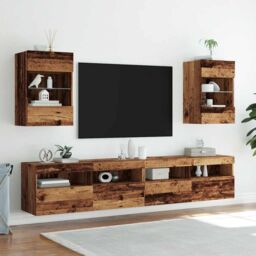Berkfield Home TV Wall Cabinets with LED Lights 2 pcs Old Wood 40x30x60, 5 cm in Brown - thumbnail 4