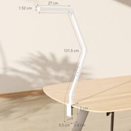 HOMCOM Desk Lamp with Adjustable Swing Arm, Dimmable LED Desk Light in White - thumbnail 3