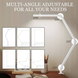 HOMCOM Desk Lamp with Adjustable Swing Arm, Dimmable LED Desk Light in White - thumbnail 6