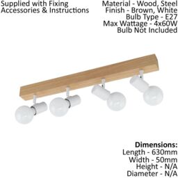 Loops 4 Spot Wall Flush Ceiling Light Colour Brown White Shade Bulb E27 4x60W - thumbnail 2