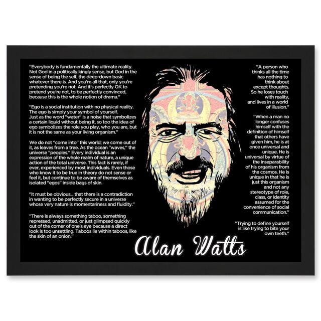 Artery8 Alan Watts Everybody Is Fundamentally Ultimate Face Quote A4 Artwork Framed Wall Art Print in Black - image 1