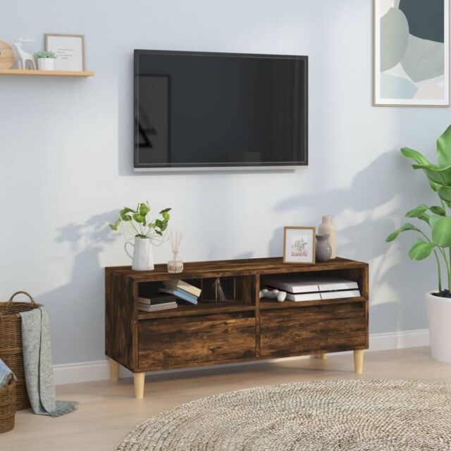 Berkfield Home TV Cabinet Smoked Oak 100x34.5x44.5 cm Engineered Wood in Brown - image 1