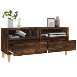 Berkfield Home TV Cabinet Smoked Oak 100x34.5x44.5 cm Engineered Wood in Brown - thumbnail 5