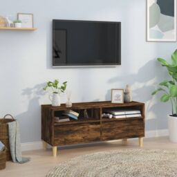 Berkfield Home TV Cabinet Smoked Oak 100x34.5x44.5 cm Engineered Wood in Brown - thumbnail 1