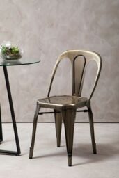 Orsina Brass Finish Metal Chair, Industrial-Style Garden Chair, Metallic Kitchen Chair, Armless Lounge Chair in Gold - thumbnail 3