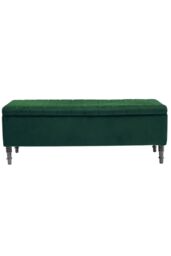 H&O Direct Velvet Storage Ottoman Bench in Dark Green - thumbnail 4