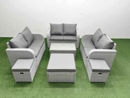 Fimous 9 Seater PE Wicker Rattan Furniture Sofa Sets with Rectangular Coffee Table 2 Seater Love Sofa 3 Stool Light Grey - thumbnail 2