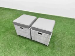 Fimous 9 Seater PE Wicker Rattan Furniture Sofa Sets with Rectangular Coffee Table 2 Seater Love Sofa 3 Stool Light Grey - thumbnail 6