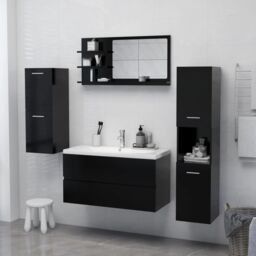 Berkfield Home Bathroom Mirror Black 90x10.5x45 cm Engineered Wood - thumbnail 4