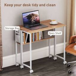 Wyld Haus Zika 80cm Natural Wood Finish Drop Leaf Writing Desk Lockable Wheels in White - thumbnail 5