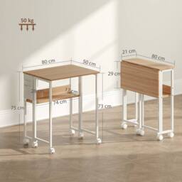Wyld Haus Zika 80cm Natural Wood Finish Drop Leaf Writing Desk Lockable Wheels in White - thumbnail 3
