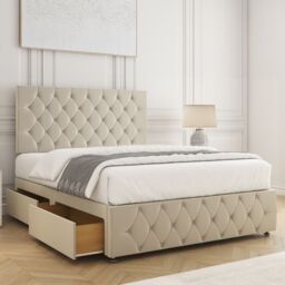 "BSSPOKE Mulberry Plush Velvet Divan Bed 24""Headboard 4Drawers & No Mattress in Cream - Size: Super King" - thumbnail 2