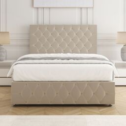 "BSSPOKE Mulberry Plush Velvet Divan Bed 24""Headboard 4Drawers & No Mattress in Cream - Size: Super King" - thumbnail 3