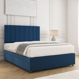 "BSSPOKE Sienna Divan Bed Set Velvet 24""Headboard 2 Drawers Footend & Mattress in Blue - Size: Double" - thumbnail 3