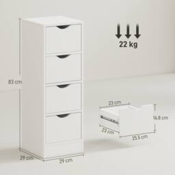 HOMCOM 4-Drawer Bathroom Cabinet, Freestanding Narrow Cabinet, White - thumbnail 3
