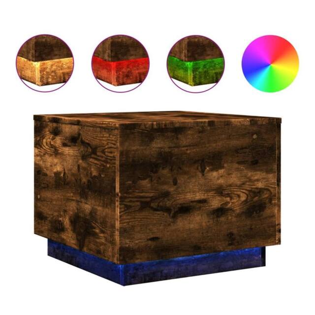 Berkfield Home Coffee Table with LED Lights Smoked Oak 50x50x40 cm in Brown - Size: 50 x 50 x 40 cm - image 1