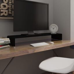 Berkfield Home TV Stand/Monitor Riser Glass Black 100x30x13 cm - Size: 100 x 30 x 13 cm - thumbnail 1