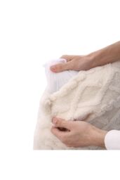 Living and Home White Jacquard Plush Square Throw Pillow Sofa Cushion, Filled with 500g PP Cotton - Size: 45 cm x 45 cm - thumbnail 4