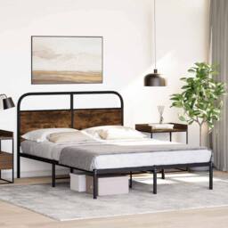 Berkfield Home Elegant Bed Frame Without Mattress 120x200 cm Smoked Oak Engineer in Brown - Size: Small Double - thumbnail 4