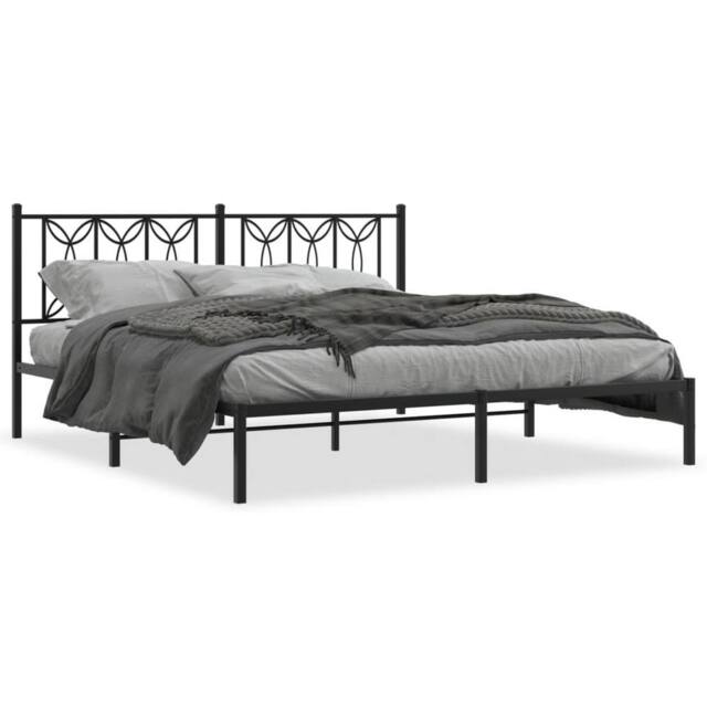 Berkfield Home Metal Bed Frame without Mattress with Headboard Black 183x213cm - Size: 183x213 cm - image 1