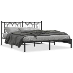 Berkfield Home Metal Bed Frame without Mattress with Headboard Black 183x213cm - Size: 183x213 cm - thumbnail 1