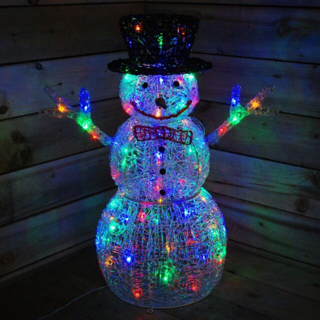 Samuel Alexander LIGHT UP 76cm ACRYLIC Christmas SNOWMAN with 88 MULTI COLOUR LED Lights in White - image 1