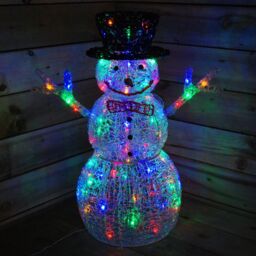 Samuel Alexander LIGHT UP 76cm ACRYLIC Christmas SNOWMAN with 88 MULTI COLOUR LED Lights in White