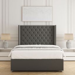 "BSSPOKE Winchester Divan Bed Set Plush Velvet 54""Headboard Mattress No Drawers in Grey - Size: Small Double" - thumbnail 1