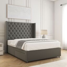 "BSSPOKE Winchester Divan Bed Set Plush Velvet 54""Headboard Mattress No Drawers in Grey - Size: Small Double" - thumbnail 2