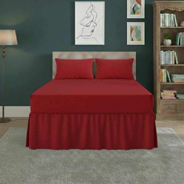 Snug City Fitted Valance Bed Sheet Polycotton Mattress Cover & Frill Easy Care in Red - Size: Single - image 1