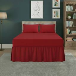 Snug City Fitted Valance Bed Sheet Polycotton Mattress Cover & Frill Easy Care in Red - Size: Single