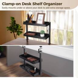 VOGREX Clamp on Desk Shelf, Desktop or Under Desk Shelf in Black - thumbnail 3