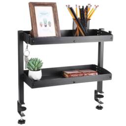 VOGREX Clamp on Desk Shelf, Desktop or Under Desk Shelf in Black