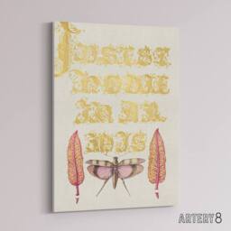 "Artery8 Chard & Red Winged Grasshopper Calligraphy Canvas Wall Art Print in Gold - Size: W12"" x H16""" - thumbnail 2
