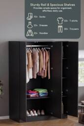 Home Discount Vida Designs Denver 3 Door Mirrored Wardrobe Storage Bedroom Furniture in Black - thumbnail 4