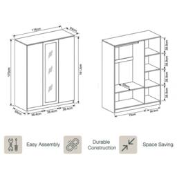 Home Discount Vida Designs Denver 3 Door Mirrored Wardrobe Storage Bedroom Furniture in Black - thumbnail 3