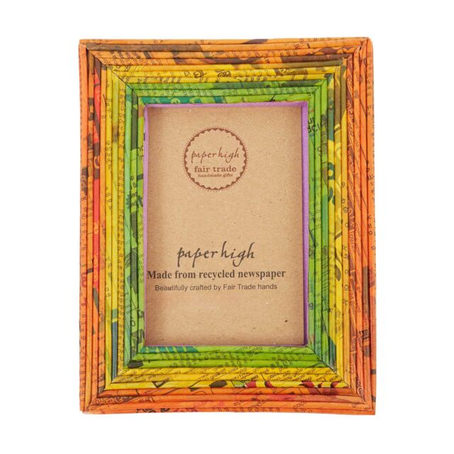 Paper High Reclaimed Newspaper Photo Frame in Orange - Size: Medium - image 1